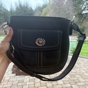 Coach Black Pebbled Leather Crossbody with Front Flap
